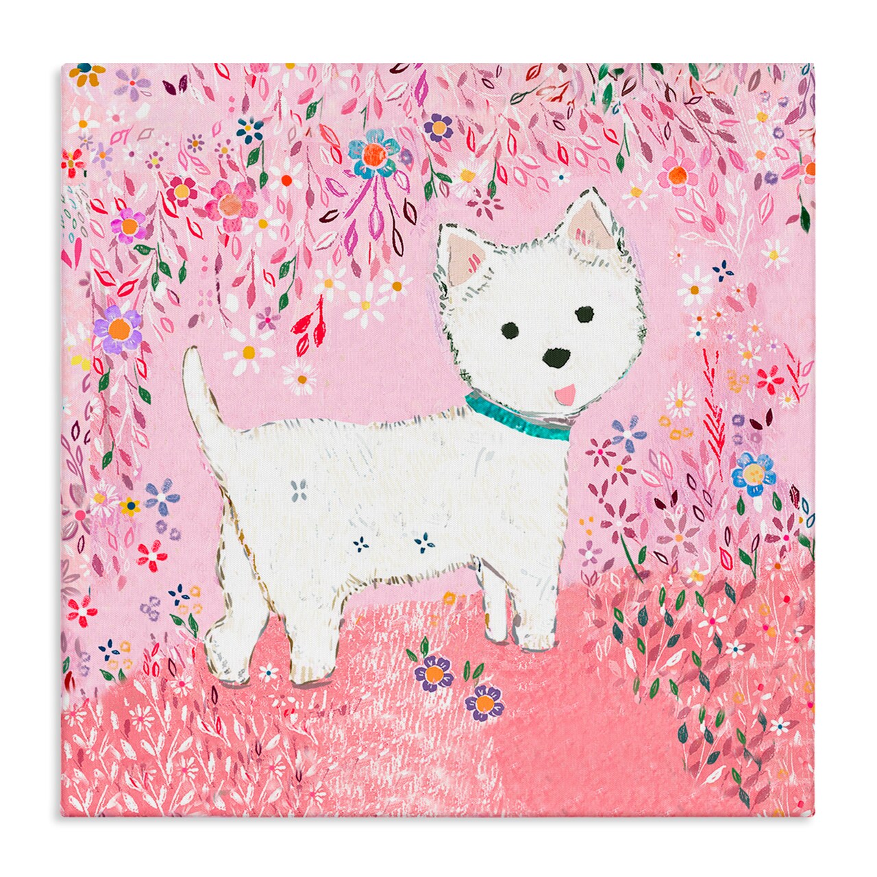 Stupell Industries Lola Pink Floral Puppy Canvas, design by Clare Tupper